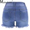 Kvinnors hög midja skarvknapp Tre kvart byxor mode trend trasiga hål streetwear kvinnliga sommar casual denim shorts 240418