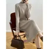 Casual Dresses Half Turtleneck Sticked Long Sweater Dress 2024 Autumn Winter Women's Solid Thick Loose Simple Lady Streetwear