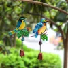 Decoratieve beeldjes -Verkelling Bird Bell Crafts Handgemaakt glas Painted Hangende Garden Decoratie Metalen Wind THIENS