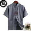 Ethnische Kleidung traditionelle chinesische Herrenhemd Retro lässige Leinen kurzärmeliger Tanganzug Tai Chi Martial Arts Tops Sommerkleidung