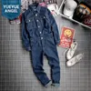 Safari Style Men Autumn Long Sleeve Denim Overalls Casual Work Cargo Pants Slim Jeans Jumpsuit Vintage Cowboy Rompers 240410