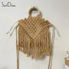 Portefeuilles Soefdioo Crochet en tricot sac de paille Tassel Beach Femmes à carbone frangée Épaule décontractée Hollow Out Voyage Handsbag