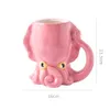 Muggar roliga rosa bläckfisk keramiska kaffemugg med tentakelhandtag handgjorda nyhet 3D porslin kaffekoppar personliga gåvor J240428