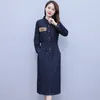 Casual Dresses 2024 Spring Loose Slimming Mid-Length Women's Clothing Western Style Embroidered Drawstring Long Sleeve Denim Dress