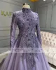 Party Dresses Muslim Lilac Lavender Prom 2024 Dubai Long Sleeve Elegant Princess Women Evening Gown Turkey Bespoke Occasion