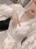 UCXQ Fairy Style a V-Neck Cardigan Tie Up Abito in vita Elegante White All-Match Rama Long Women Spring Summer 8119 240424