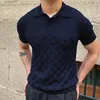 Plaid vintage jacquard Polo t-shirts Men Summer Casual Breathable Thin Tops Tops pour hommes Tricotwear Fashion Slim 240424