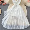 Casual Dresses Women's White Seaside Holiday Beach Dress Girls Sexy V-neck Neck High Waist Slim Ruffle Bohemian Slip Gauze