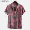 Incerun Men Hawaiian Shirt Drucken kurzärmeliger Lapel Urlaub lässige männliche Hemden Sommer Streetwear Button Camisas S-3xl 240424