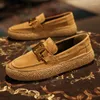 Casual Shoes Men Fashion Genuine Leather Spring Metal Button Flat Skate Street Trend Slip-on Loafers
