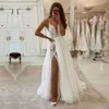 Spaghetti -Applikationen Kleid BOHO GETRIED BOHEMIAN Hochzeitskleider Spitzenbrautkleider Trouwjurk Robe de Mariage Es