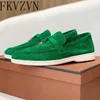 Casual Shoes Green Fringe Kid Suede For Women Round Toe Leisure Flats Slip On Mule Woman Fashion Thick Sole Zapatos Mujer