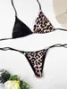 Frauen Badebekleidung Leopard Print Patchwork Badeanzug für Frauen 2024 2 Stück Mini Bikini Strings Sommer Beach Urlaub Low Taille Tanga