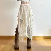 Deeptown Кружевая асимметричная юбка Fairycore Women Vintage Y2K Boho Эстетическая мода высокая талия средняя юбка Леди Праздничные наряды 240420