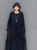 Casual Dresses Elegant Black Mesh Spliced Long Dress Spring Autumn A Line Full Sleeve Pullovers Plus Size Clothing Pregant Wear