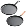 Pans 26cm Thickened Cast Iron Non-Stick Frying Pan Cake Pancake Crepe Maker Flat Pot With Anti-heat Wood Handle