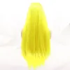 Nya gula Amerika kvinnors syntetiska spets front peruk glulösa frontala peruker för kvinnor rak peruk värmebeständig fiberparti snören peruker blåsiga