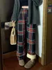 Frauenhose 2024 Herbst und Winter verdickte Vintage Wide Leg Plaid Casual Women Straight Tube Locker