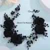 Chieni Accessori per capelli da sposa alla sposa Big Black Flower Tiaras Rhinestone Gioielli Fare gioielli fatti a mano Crystal Basche