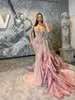 Luxury mermaid abendkleider für Frauen trägerlose ärmellose Kleider Kristall Federkleid für Prom Party Mitte gemacht