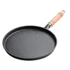 Pans 26cm Thickened Cast Iron Non-Stick Frying Pan Cake Pancake Crepe Maker Flat Pot With Anti-heat Wood Handle