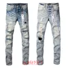 New Fashion 2024 Slim 1: 1 Jeans Brand Purple Brand Jeans High Street Blue Hole usé Wash