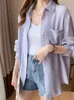 Zoki Korean Fashion Wrinkle Women Sun Proof Hemd Elegante Eisseide Langarm weiße Bluse LOSS ALL GATHEL FALLE WIND TIPS 240426