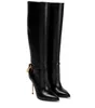 Wintermarke Vorhängeschloss Kniestiefel Logo-verstärkte Lock-Key-Stiefel Metall Stiletto Absatz Gold-Tone Hardware Spitzer Zehen Lady Booty Party Hochzeit Tom Fords High Heels Stiefel