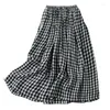 Jupes limiguyue damier plaid plaid a-line midi jupe littéraire polyvalent grand swing coton coton cordon de coton