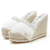 Talltor 2024 Poe Heel Sandals Women's Summer Korean High Thick Sole Water Diamond Mesh Cake Beach Shoes