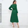 Casual Dresses Sexy V-neck Bubble Sleeve Pleated Cross Dress 2024 Vintage Elegant Party Cocktail Featuring Green Long