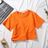 夏の半袖Tシャツ女性コットンソリッドTシャツoネックハイウエストクロップトップティーメスカジュアルルーズシャツ240416