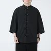 Vêtements ethniques Chemises de style chinois pour hommes traditionnels Tai Chi Cotton Linn Tang Suit Five-Sheeve Uniform Mens Summer Color