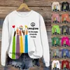 Women's Hoodies Fashion Round Neck Long Sleeved Retro Hippie All The People Living Life In Peace Printed Top Hoodie