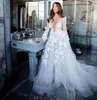 Appliques florales 3D Robes de mariée à manches longues sexy Sexy Backless Deep V-cou