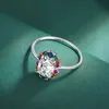 Bandringen Exquise Rainbow Jade Sapphire Franse brood Volledig diamant paar Ring Geschikt voor vrouwen Originele Pure Silver Valentines Day Sieraden Q240427