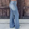 Damen Jeans Jeans Denim solide gerade hohe Taille Stretch Y2K Vintage für Frauen Taillierte 90er Jahre Kleidung