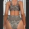 Swimwear femminile 2024 Stampa leopardo costume da bagno a due pezzi per donne in alto con altezza a V-Neck Bikini Bikini Set da bagno Summer Beach Baming