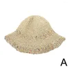 ベレー帽の夏のストロー太陽の帽子のための女性のための小さなバケツの帽子の大きな縁の太陽と日焼け止めの海辺のビーチキャップY4a5