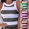 Women's Blouses Women Summer Vest O-neck Sleeveless Slim Fit Striped Print Tank Tops High Elastic Sexy Digital