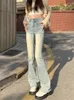 Frauen Jeans Frühling lang ausgestellte Hosen Frauen Retro Mode hohe Taille koreanische Damen Glockenboden Hosen Plissee Frau Hosen