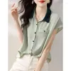 Women's Blouses Fashion Lapel Button All-match Short Sleeve Chiffon Shirts Women Clothing 2024 Summer Loose Casual Tops Office Lady