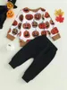 Kledingsets schattige baby Halloween -kostuumset 2 -delige outfits Ghost Print Hoodie Sweatshirt Tops en Rettery Pants Ensemble for Baby Boy