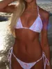 Women's Swimwear 2 Piece Bikini Set Bow Tie-Up Halter Neck Tops Low Waist Shorts Bather Bathing Suit Swim Outfit