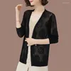 Kvinnors stickor Summer Women Hollow Out Knit Cardigans Jackor Elegant Lightweight Casual Sunscreen Thin Outwear Basic Jacquard Knitwear Tops