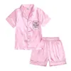 2pcs bébé bébé garçon fille pyjamas pantalon en satin de soie pantalon long manche solide pyjamas solide pyjamas de nuit