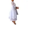 Etniska kläder Dashiki Africa African Party Evening Dresses for Women Summer Elegant 2024 White Mesh High midje 3/4 Sleeve Midi Dress