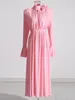 Casual jurken Galcaur Solid MIDI voor vrouwen half hoge kraag flare mouw taille patchwork Appliques Elegante jurk vrouw