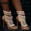 Summer Women Pearl Embellished Sexy Open Toe Stiletto High Heels Sandals Elegant Wedding Boutique Dress Shoes Bigger 45 240410