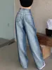 Les jeans pour femmes circyy déchirés pour les femmes baggy hautes hautes pantalons denim vintage streetwear y2k fashion printemps gradient pantalon bleu